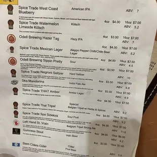 Half of the beer list