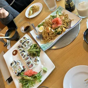 a woman eating sushi