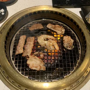 Shrimp, pork belly and chicken thigh