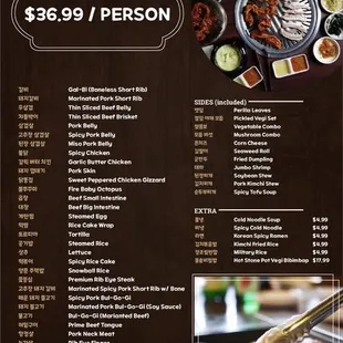 the menu of the restaurant