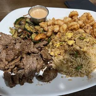 Hibachi shrimp and steak dish.