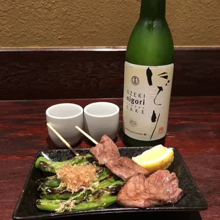 Shishito peppers &amp; beef tongue skewers.