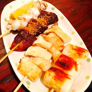 Squid, Shiitake &amp; Oyster Mushrooms, Fish Cake w/ Cheese