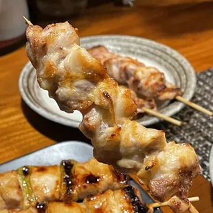 skewered chicken on a stick