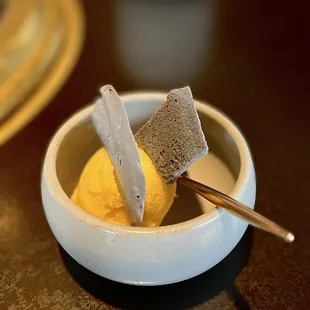 mango sorbet with charcoal merengue