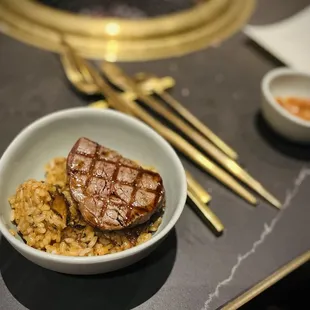 Kimchi rice and filet mignon