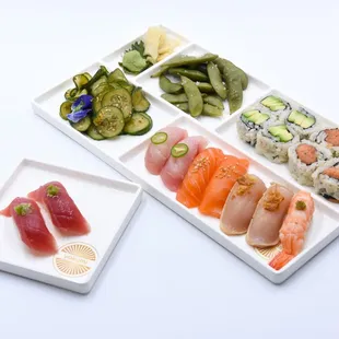 Yakumi+ Box - Big Eye Tuna, Yellowtail, Salmon, Albacore, Shrimp &amp; choice of salad and 2 rolls