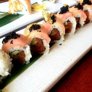 Golden Eye roll: spicy tuna, salmon and tobiko