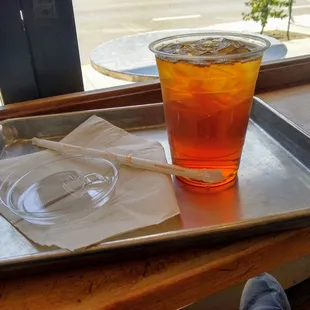 Iced tea, served on a tray