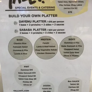 Catering menu