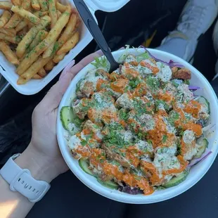 Seasoned Fry and Chicken Shawarma Bowl