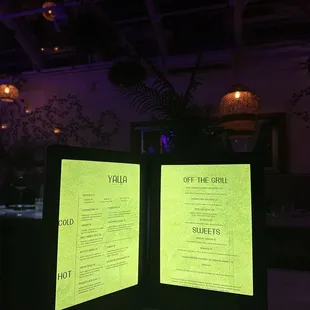 Light up menu
