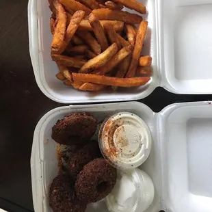 Fries and falafel.