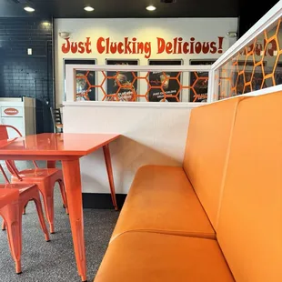 the seating area of the restaurant