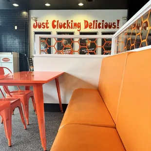 the seating area of the restaurant