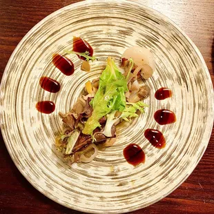 Foie Gras Scallops - marinated scallops with mushrooms and seared foie and eel sauce