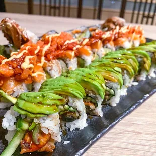 Don't really recommend rolls from here...From front to back - caterpillar roll, double pleasure roll, spider roll