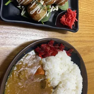 Takoyaki and Curry Rice.