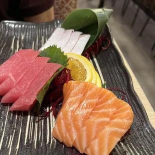 Sashimi: hamachi belly, maguro and sake