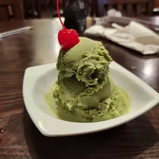 Green tea Ice cream. Lightly sweet, fresh, and Palate cleansing.