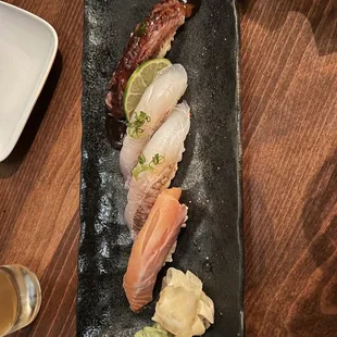 Salmon, Wagyu, and Red Snapper