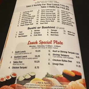 menu, sushi and sashimi