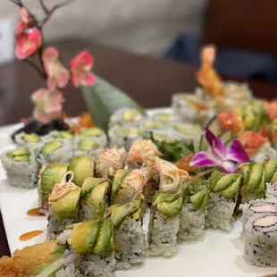 a variety of sushi rolls