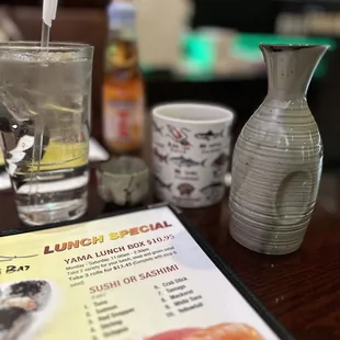 the menu and drinks