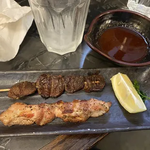 Chicken thigh and heart skewers