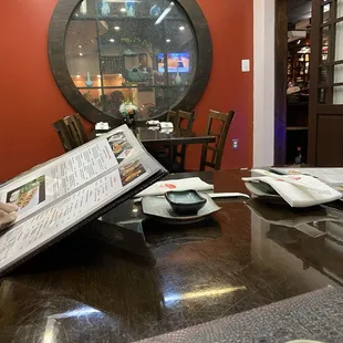 a table with a menu on it