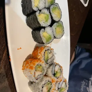 Avocado and California rolls