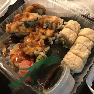 Volcano roll (left) and Double Crab Roll (right)