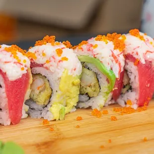 a closeup of the sushi