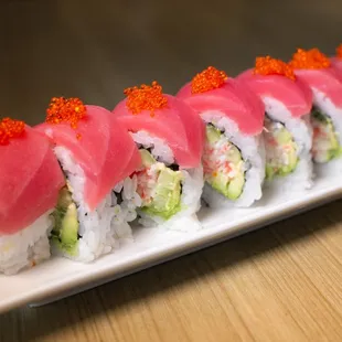 a closeup of the sushi
