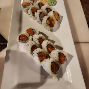 Spicy Escolar and spicy salmon rolls