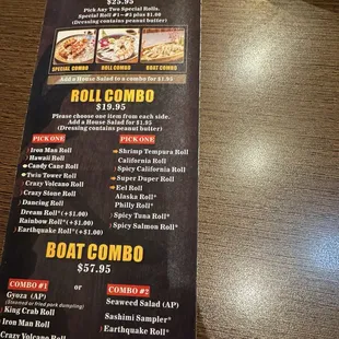 Take out menu