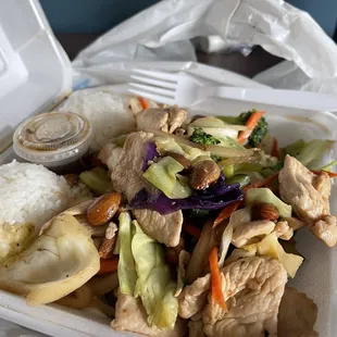 a close up of a take out container of food