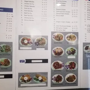 a menu for various dishes