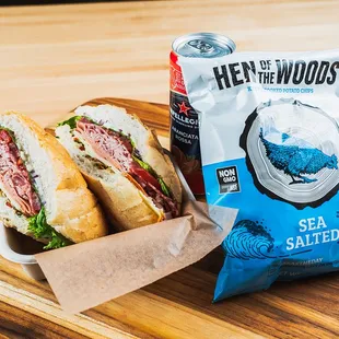 a bag of chips and a sandwich