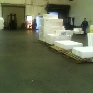 a large warehouse with boxes on pallets