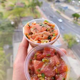 Smoked Salmon (Top) Oyster Sauce Ahi (Bottom)