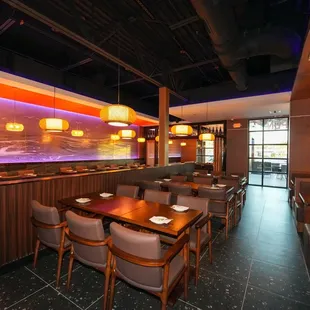 interior, sushi and sashimi