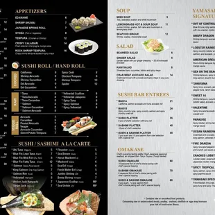 menu, sushi and sashimi