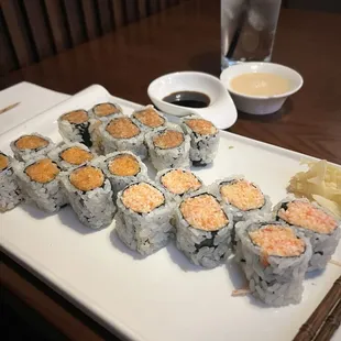 Salmon roll, Spicy Crab roll, tuna roll
