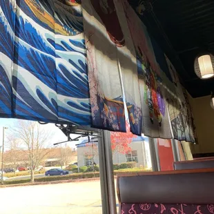 a view of a mural of a wave