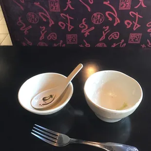 Soup and salad bowl  Lettuce and dressing only! Small bowls! Soup was mainly broth only!