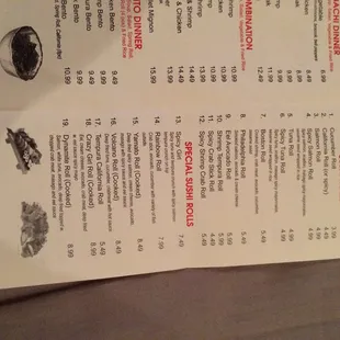 Sushi menu
