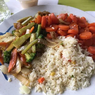 a plate of vegetables and rice