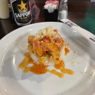 Tuna tartar. Very tasty!  The tuna was super Fresh, as was the avocado. Great rice as well.