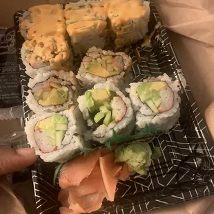 Spicy and regular California rolls